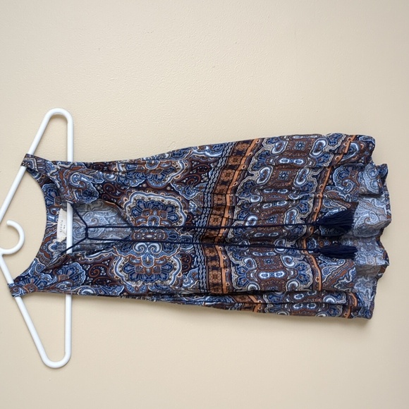 Medium Elodie Tassel Blue and Brown Shirt Top Soft Comfy Lightweight - Picture 1 of 10